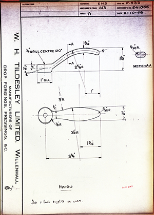 Armstrong Stevens & Son 541055 Handle WH Tildesley Forging Technical Drawing