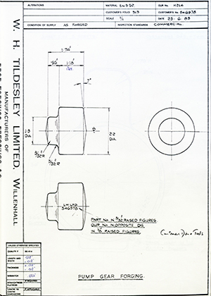 Armstrong Stevens & Son 546978 Pump Gear Forging WH Tildesley Forging Technical Drawing