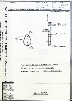 Armstrong Stevens & Son 6116A440 Pear Drop WH Tildesley Forging Technical Drawing