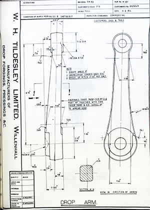 Armstrong Stevens & Son 6329249 Drop Arm WH Tildesley Forging Technical Drawing