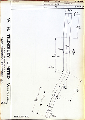 Armstrong Stevens & Son 7 Hand Lever WH Tildesley Forging Technical Drawing