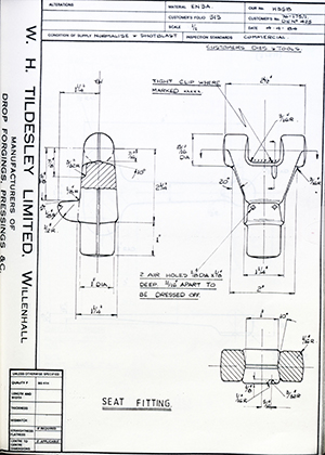 Armstrong Stevens & Son 76-175/1 / DIE No 425 Seat Fitting WH Tildesley Forging Technical Drawing