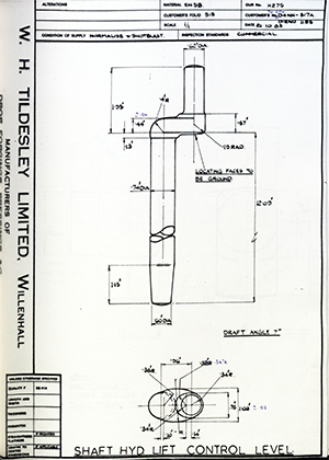 Armstrong Stevens & Son 7DZTN D4NN - 517A Shaft HYD Lift Control Level WH Tildesley Forging Technical Drawing