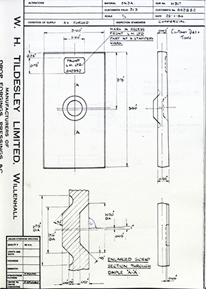 Armstrong Stevens & Son 842852  WH Tildesley Forging Technical Drawing