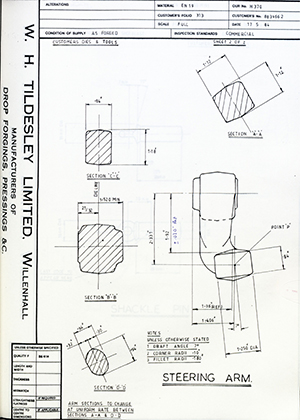 Armstrong Stevens & Son 8839662 Steering Arm WH Tildesley Forging Technical Drawing