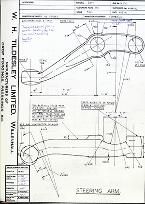 Armstrong Stevens & Son 8839662 Steering Arm WH Tildesley Forging Technical Drawing