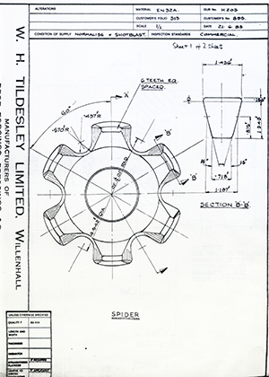 Armstrong Stevens & Son 895 Spider WH Tildesley Forging Technical Drawing