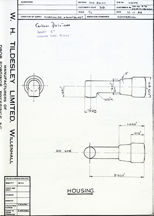 Armstrong Stevens & Son 933870/82350 / DIE No 873 Housing WH Tildesley Forging Technical Drawing