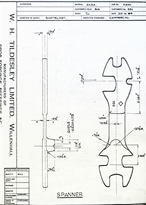 Armstrong Stevens & Son 951 Spanner WH Tildesley Forging Technical Drawing