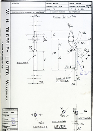 Armstrong Stevens & Son 955-14 DIE No P18-1 Lever WH Tildesley Forging Technical Drawing