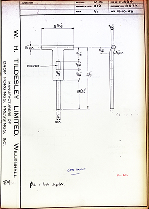 Armstrong Stevens & Son 9579 Care Handle WH Tildesley Forging Technical Drawing