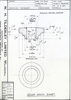 Armstrong Stevens & Son 9966613 Gear Main Shaft WH Tildesley Forging Technical Drawing