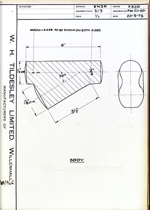 Armstrong Stevens & Son A.No.201-001 Body WH Tildesley Forging Technical Drawing