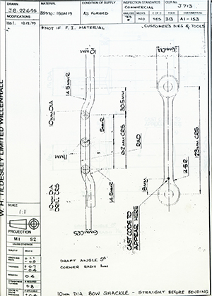 Armstrong Stevens & Son A1-153 10MM Dia Straight Bow Shackle WH Tildesley Forging Technical Drawing