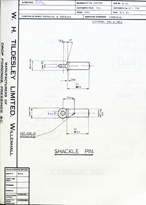 Armstrong Stevens & Son A1-159 Shackle Pin WH Tildesley Forging Technical Drawing