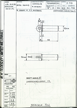 Armstrong Stevens & Son A1-174 Shackle Pin WH Tildesley Forging Technical Drawing