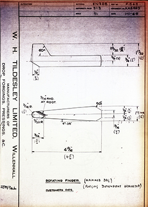 Armstrong Stevens & Son AHE463 Rotating Finger WH Tildesley Forging Technical Drawing