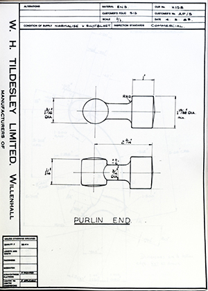 Armstrong Stevens & Son AP/3 Purlin End WH Tildesley Forging Technical Drawing