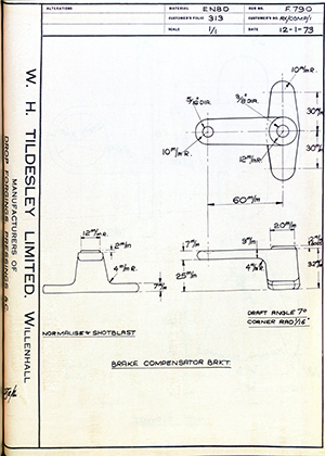 Armstrong Stevens & Son AX/COMP/1 Brake Compensator Bracket WH Tildesley Forging Technical Drawing