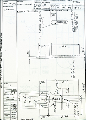 Armstrong Stevens & Son B47-2 Spanner WH Tildesley Forging Technical Drawing