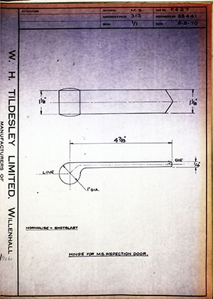 Armstrong Stevens & Son BB441 Hinge for M.S Inspection Door WH Tildesley Forging Technical Drawing