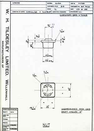 Armstrong Stevens & Son BM9122 Nut WH Tildesley Forging Technical Drawing