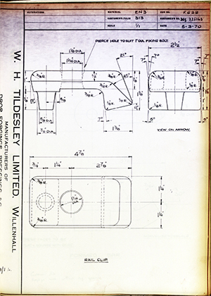 Armstrong Stevens & Son BRG.225163 Rail Clip WH Tildesley Forging Technical Drawing