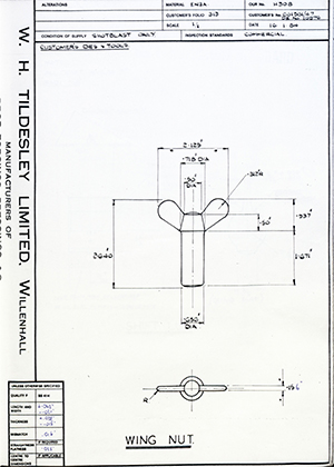 Armstrong Stevens & Son C01501/47 / DIE No 10976 Wing Nut WH Tildesley Forging Technical Drawing