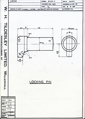 Armstrong Stevens & Son C12-12 Locking Pin WH Tildesley Forging Technical Drawing