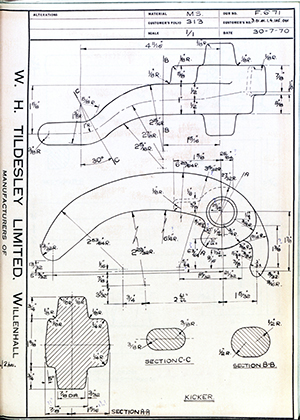 Armstrong Stevens & Son D.01.01.1.4.105.001 Kicker WH Tildesley Forging Technical Drawing