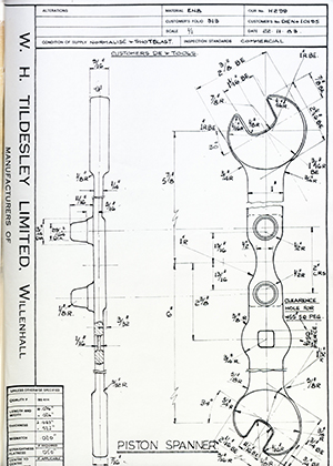 Armstrong Stevens & Son DIE No 10195 Piston Spanner WH Tildesley Forging Technical Drawing