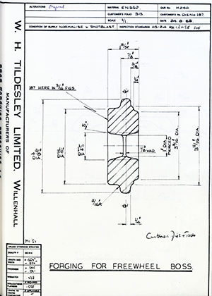 Armstrong Stevens & Son DIE No 187 Forging for Freewheel Boss WH Tildesley Forging Technical Drawing