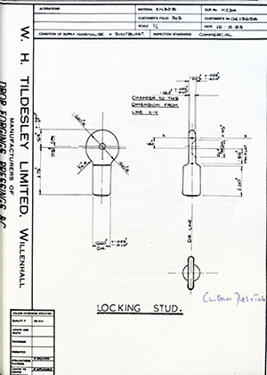 Armstrong Stevens & Son DIE13698 Locking Stud WH Tildesley Forging Technical Drawing