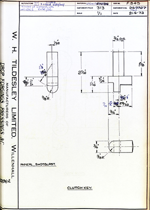 Armstrong Stevens & Son DS.7767 / 10268 Clutch Key WH Tildesley Forging Technical Drawing