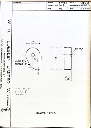 Armstrong Stevens & Son DSE660 Clutch Cam WH Tildesley Forging Technical Drawing