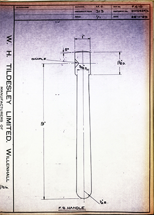 Armstrong Stevens & Son DWG62A/4 F.S Handle WH Tildesley Forging Technical Drawing