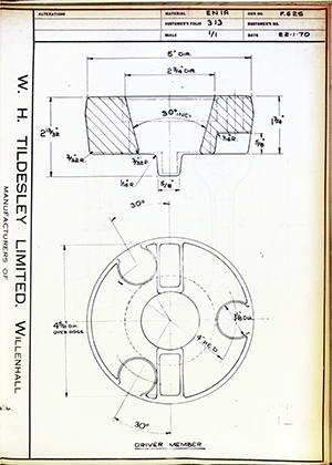 Armstrong Stevens & Son  Driver Member WH Tildesley Forging Technical Drawing