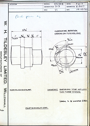 Armstrong Stevens & Son E.8417 Inlet & Exhaust Cam WH Tildesley Forging Technical Drawing