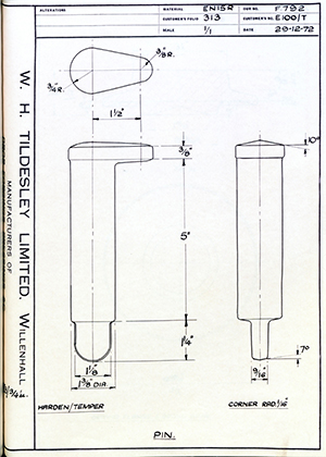 Armstrong Stevens & Son E100/T Pin WH Tildesley Forging Technical Drawing