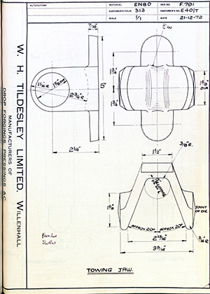 Armstrong Stevens & Son E40/T Towing Jaw WH Tildesley Forging Technical Drawing