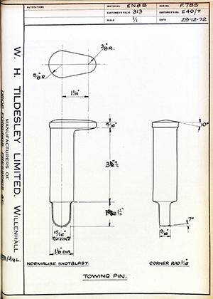 Armstrong Stevens & Son E40/T Towing Pin WH Tildesley Forging Technical Drawing