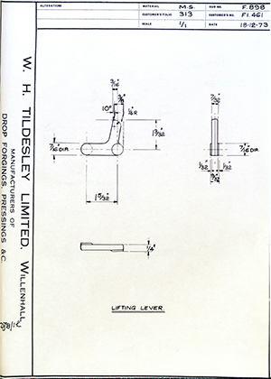 Armstrong Stevens & Son F1461 Lifting Gear WH Tildesley Forging Technical Drawing