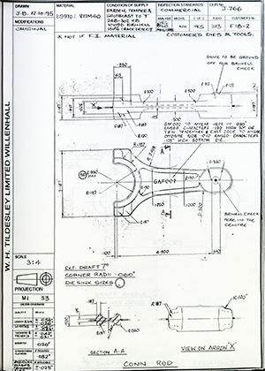 Armstrong Stevens & Son F18-2 Connecting Rod WH Tildesley Forging Technical Drawing