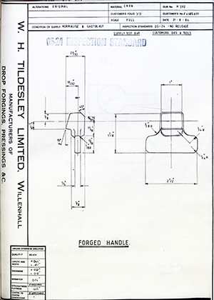 Armstrong Stevens & Son FV684691 Forged Handle WH Tildesley Forging Technical Drawing