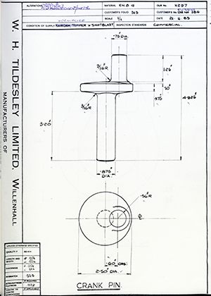 Armstrong Stevens & Son FV718177 / DIE No 186 Crank Pin WH Tildesley Forging Technical Drawing