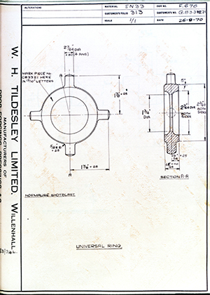 Armstrong Stevens & Son G.83321 Universal Ring WH Tildesley Forging Technical Drawing