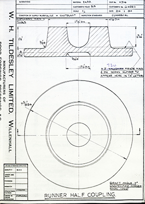 Armstrong Stevens & Son G438/1 Runner Half Coupling WH Tildesley Forging Technical Drawing