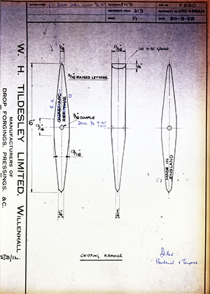 Armstrong Stevens & Son GEQ4296/4 Chipping Hammer WH Tildesley Forging Technical Drawing