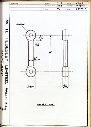 Armstrong Stevens & Son H830/007 Short Link WH Tildesley Forging Technical Drawing