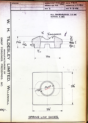 Armstrong Stevens & Son HT118A Spring Link Shoes WH Tildesley Forging Technical Drawing